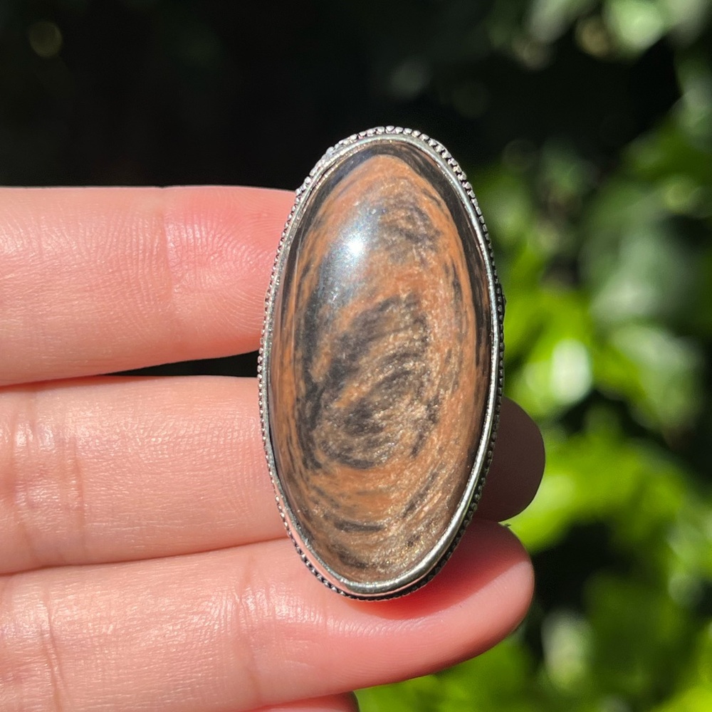 Size 6.25 Chunky 925 silver plated obsidian ring‎